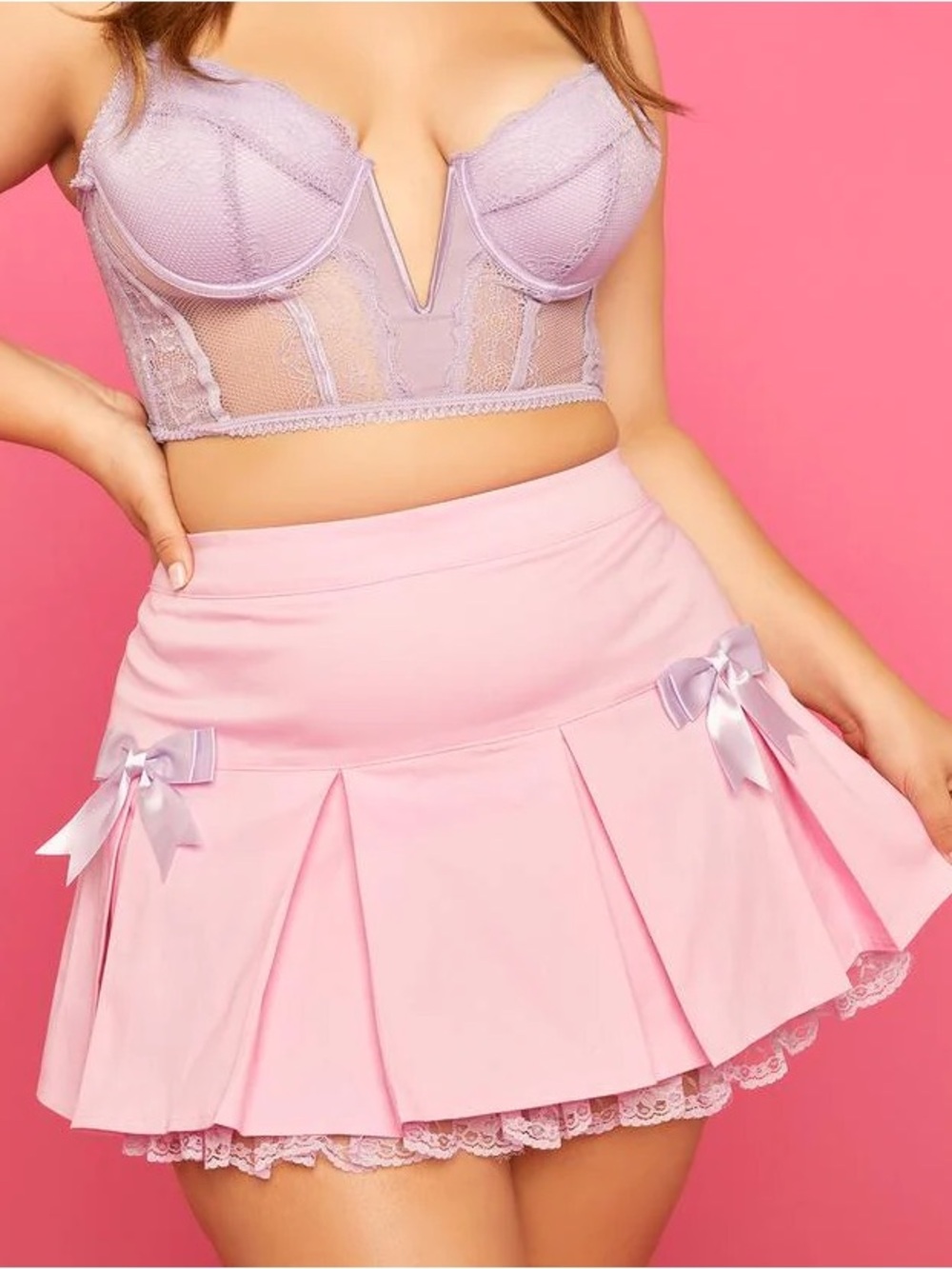 Pink Pleated Mini Skirt with Bows